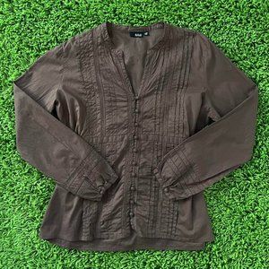 brown pleated long sleeve button up!